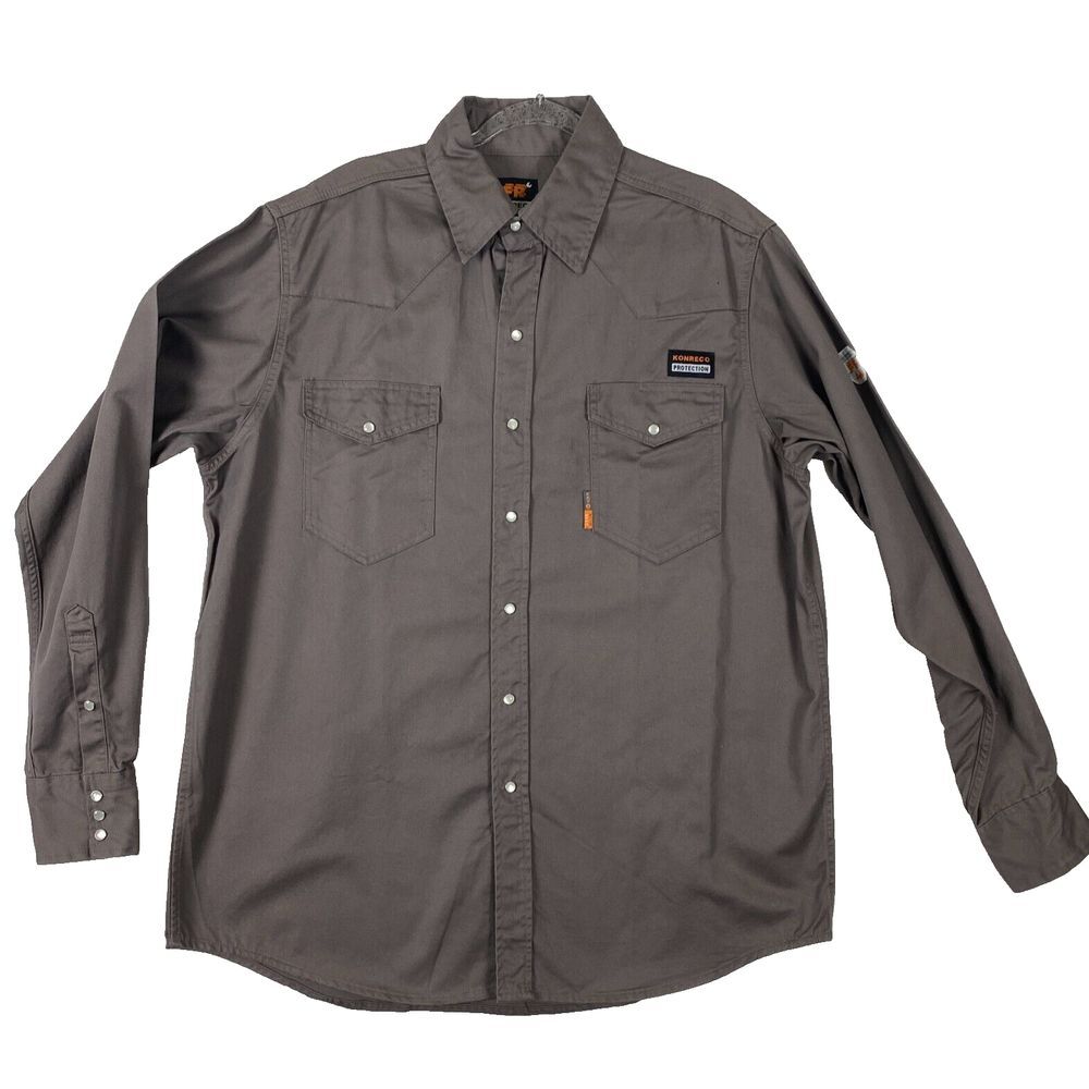 KONRECO Flame Resistant HRC2 Men's Shirt Button Down (Pearl Snap) Great Cond. XL